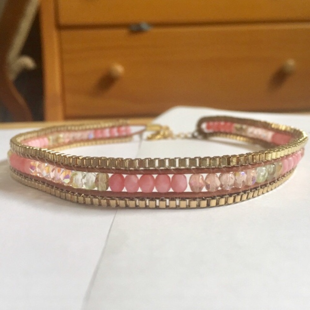 Pink beaded choker/wrap bracelet